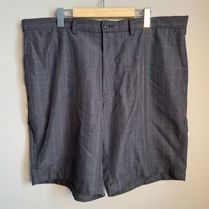 Haggar Mens Plaid Flat Front Performance Golf Chino Shorts Gray Size‎ 40 Preppy